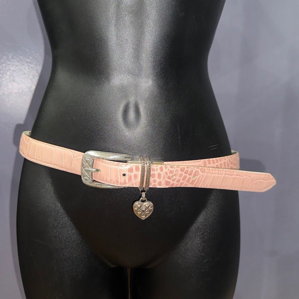 Brighton Reversible Pink Croc Cream Leather Heart Charm Belt Boho Western M 30